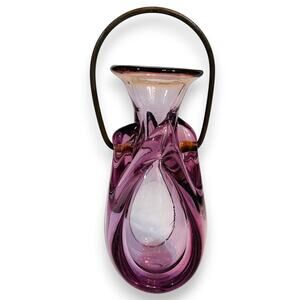 Chet Cole Amethyst Hanging Vase Signed Vintage Hand Blown Glass